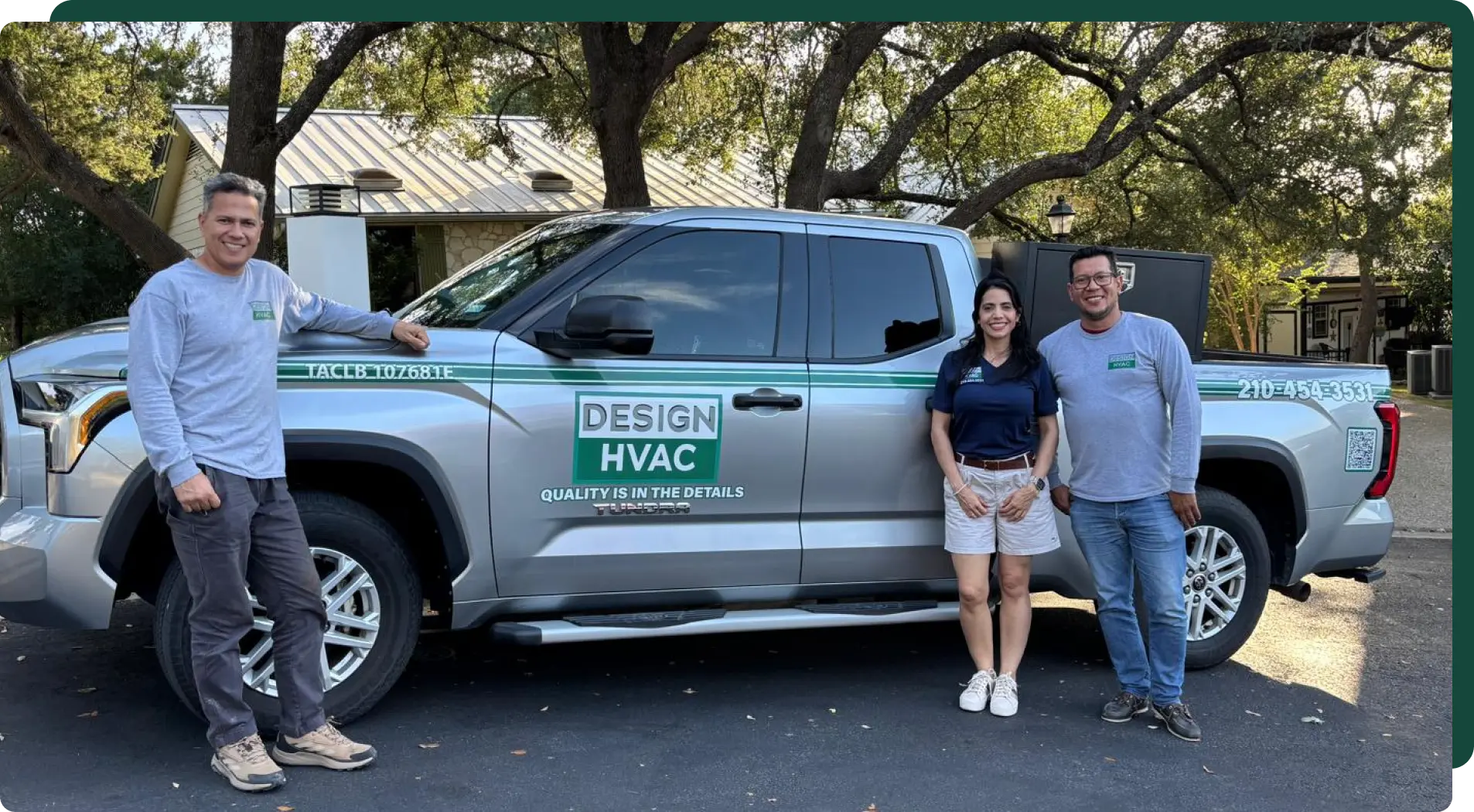 San Antonio AC Repair team beside a Design HVAC service truck